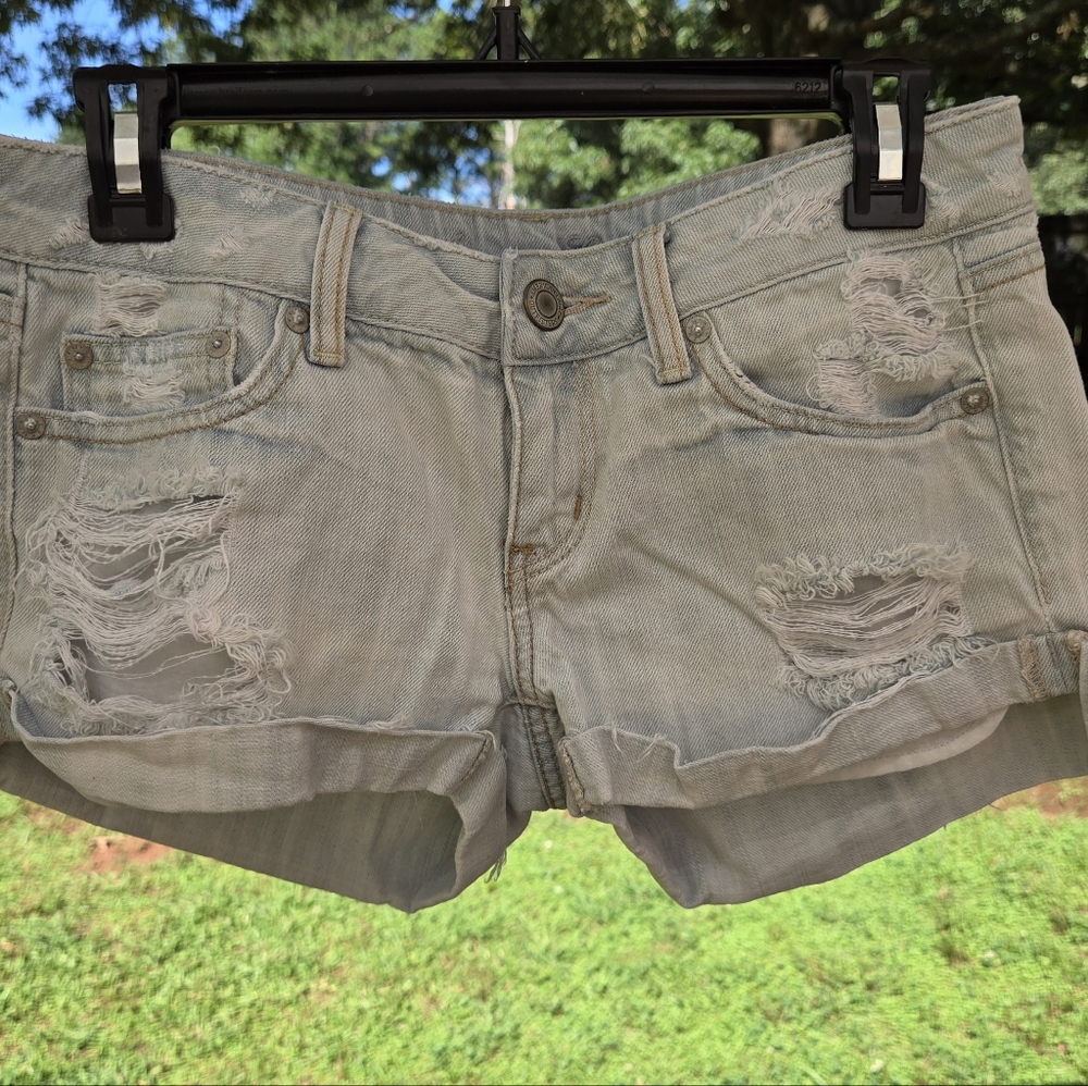 American Eagle Outfitters Light Blue Distressed Jean Shorts